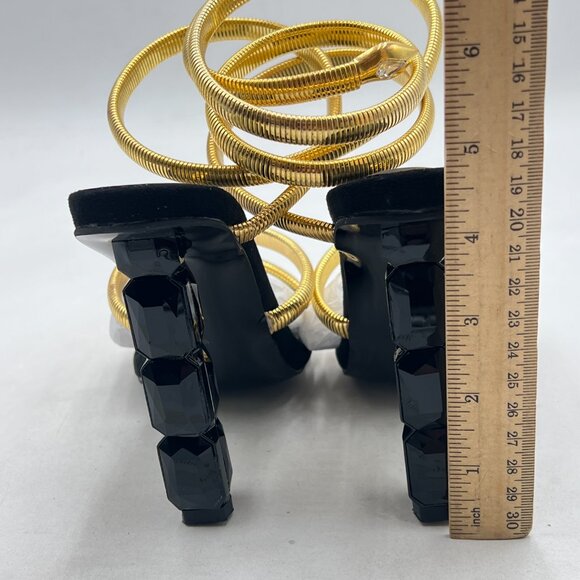 Milooey Shoe Black Sexy Open Toe Strappy Wrap Leg Sandals Crystal Heel Shoes - Picture 4 of 7